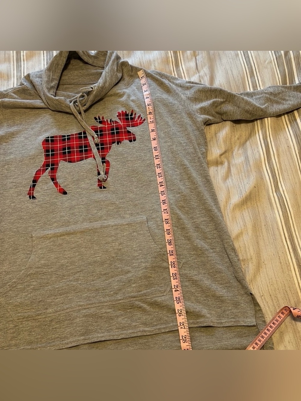 GRAY w/RED & BLACK PLAID MOOSE COWL NECK SWEATSHIRT Women’s 1X - Picture 4 of 5